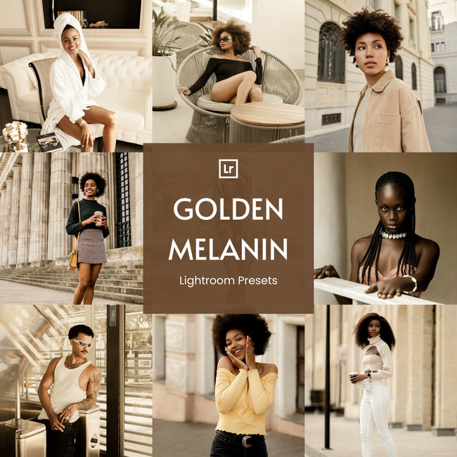 A before-and-after comparison of a portrait using Golden Glow Melanin Lightroom Presets.
 Hover Image